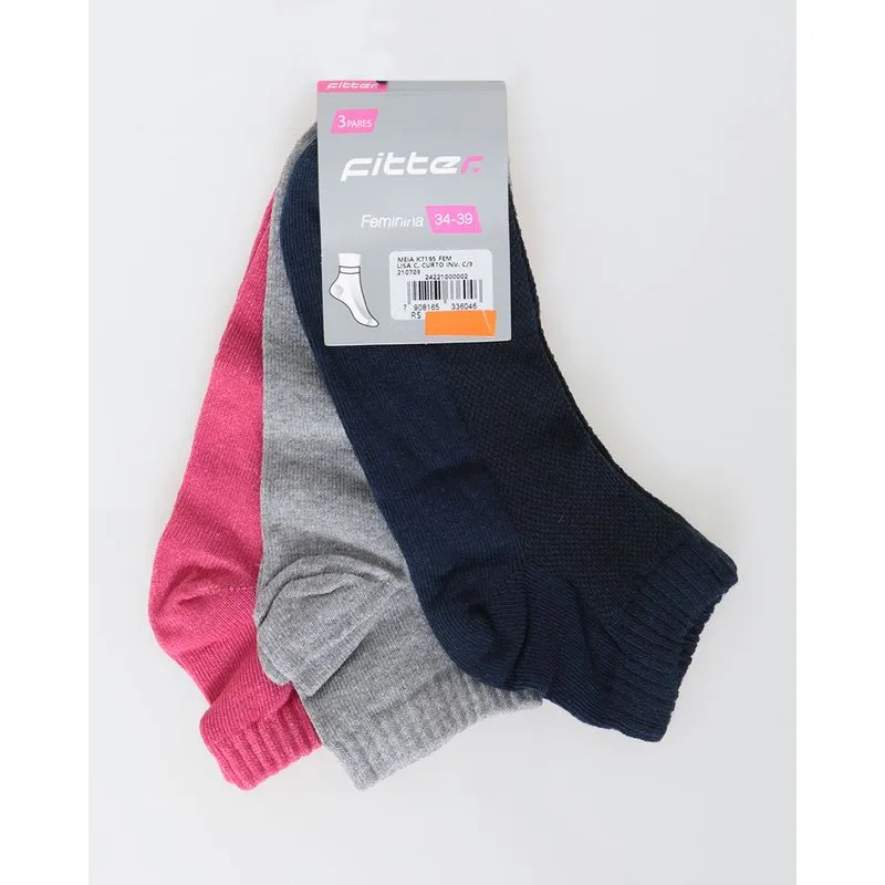 Kit De Meias Feminina 3 Pares Cano Curto Rosa Cinza Marinho 34 A 39