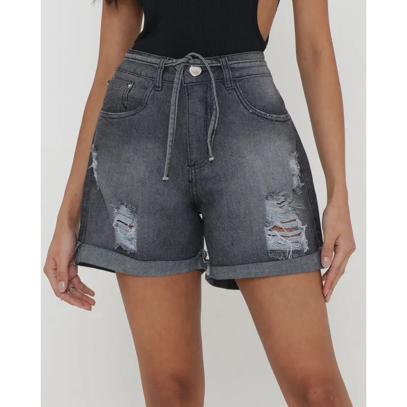 Short Jeans Destroyed Cinza 38