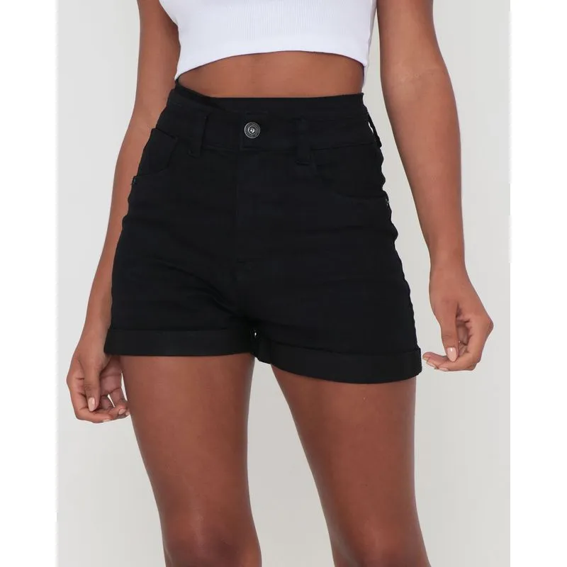 Short Feminino Sarja Com Barra Dobrada Preto 46