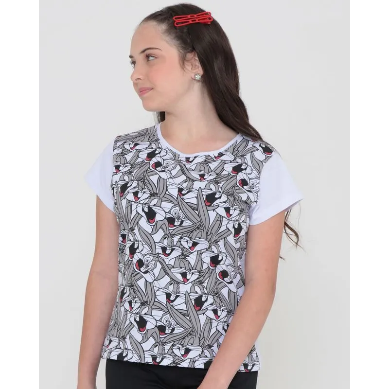 Camiseta Juvenil Estampada Pernalonga Looney Tunes Branca 16