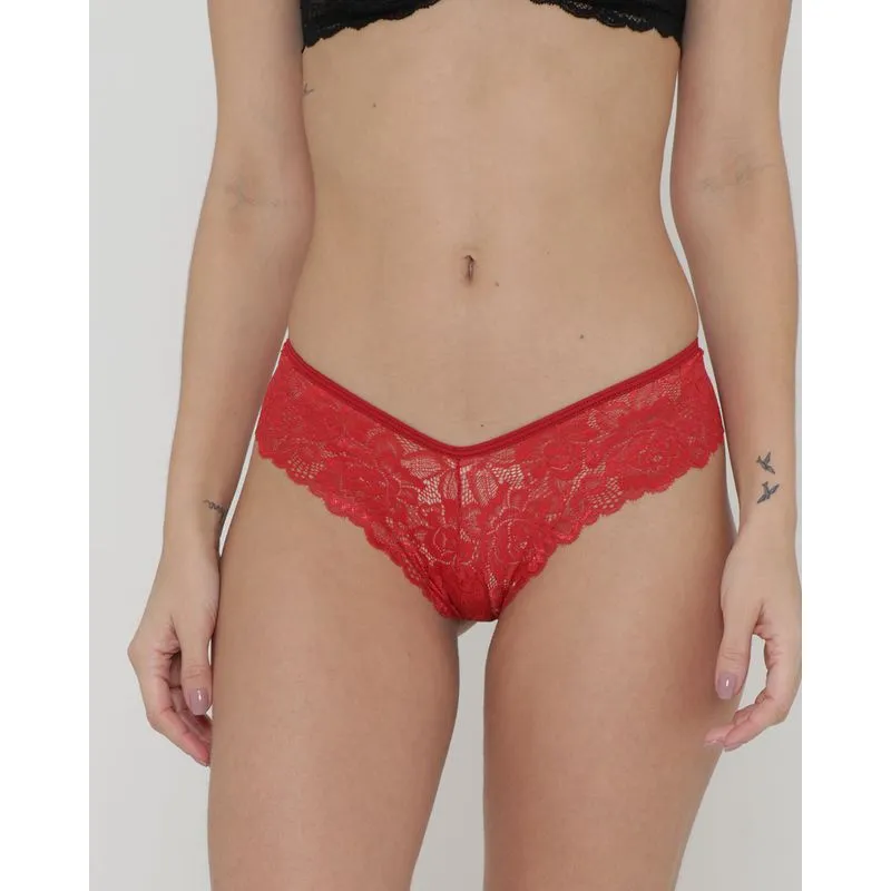 Calcinha Tanga Em Renda Vermelha M