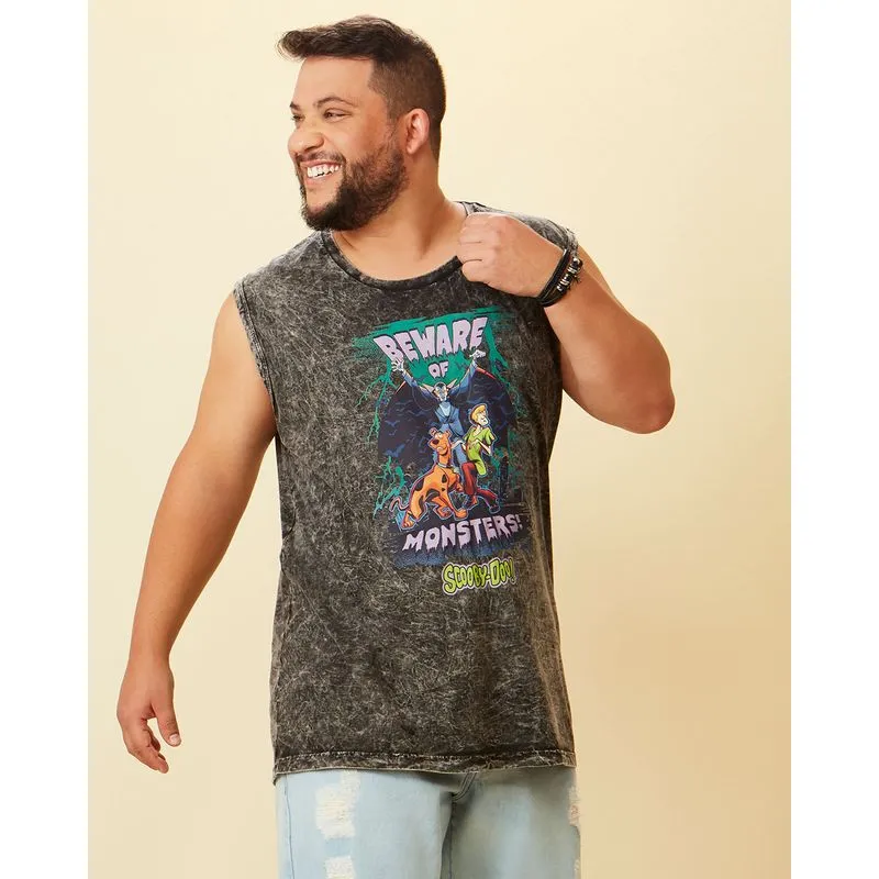 Regata Masculina Plus Size Estonada Scooby Doo Warner Cinza G3