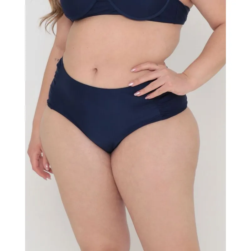 Biquíni Calcinha Plus Size Franzido Liso Azul Marinho GG