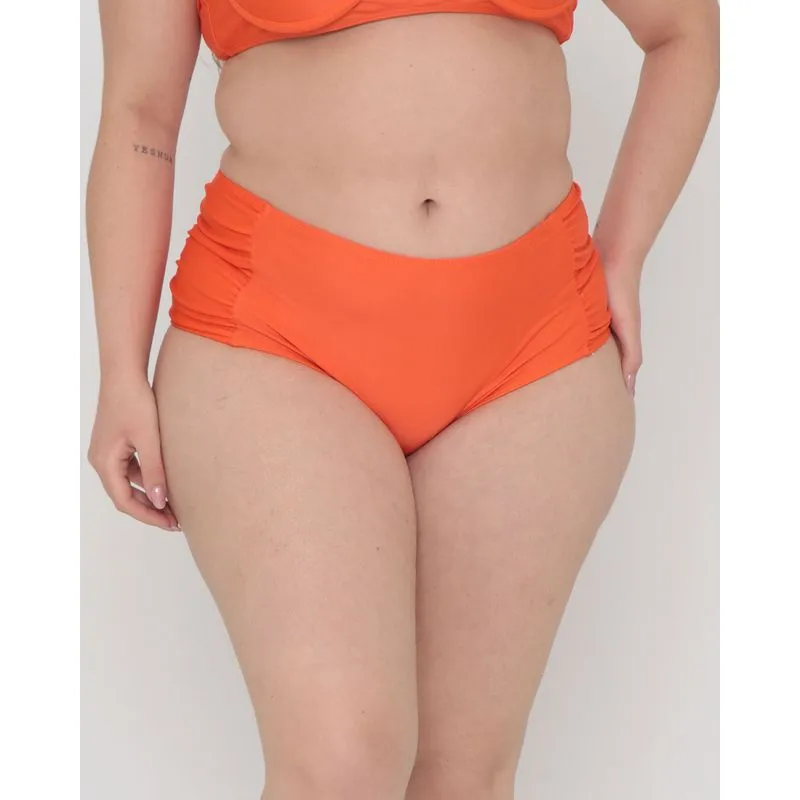 Biquíni Calcinha Plus Size Franzido Liso Laranja M