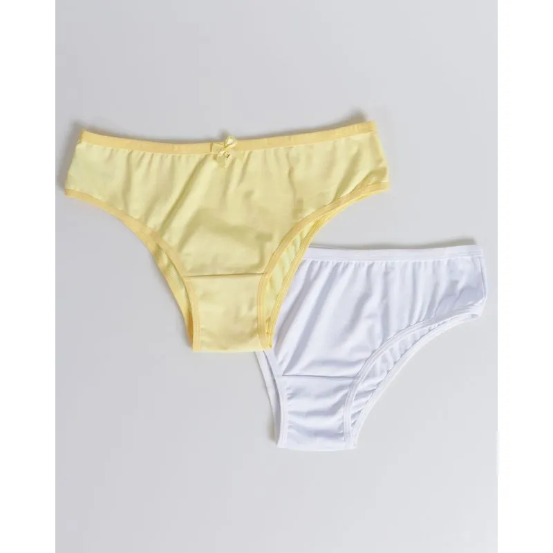 Kit 2 Calcinhas Plus Size Biquíni Lisa Amarela Branca G