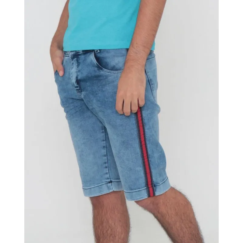 Bermuda Jeans Juvenil Com Recorte Lateral Azul Claro 16