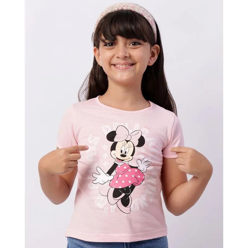 Camiseta Infantil Disney Minnie Manga Curta Rosa 4