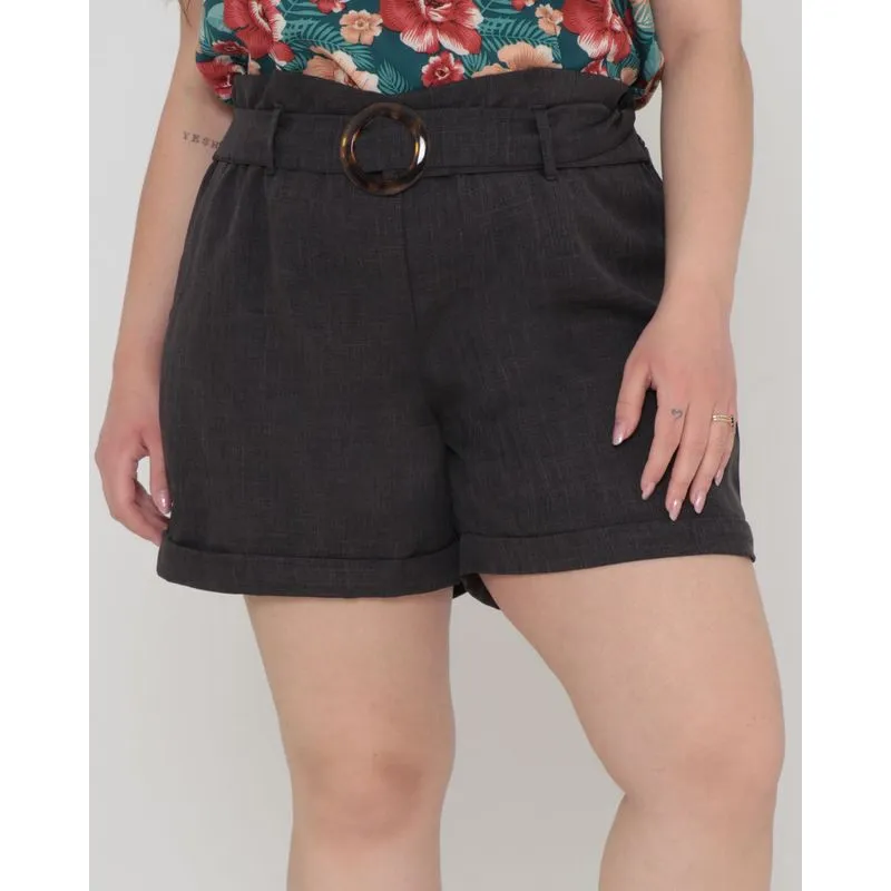 Short Feminino Com Cinto Plus Size Cinza Escuro G1