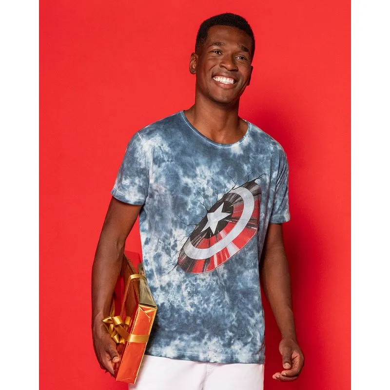 Camiseta Masculina Tie Dye Marvel Capitão América Azul P