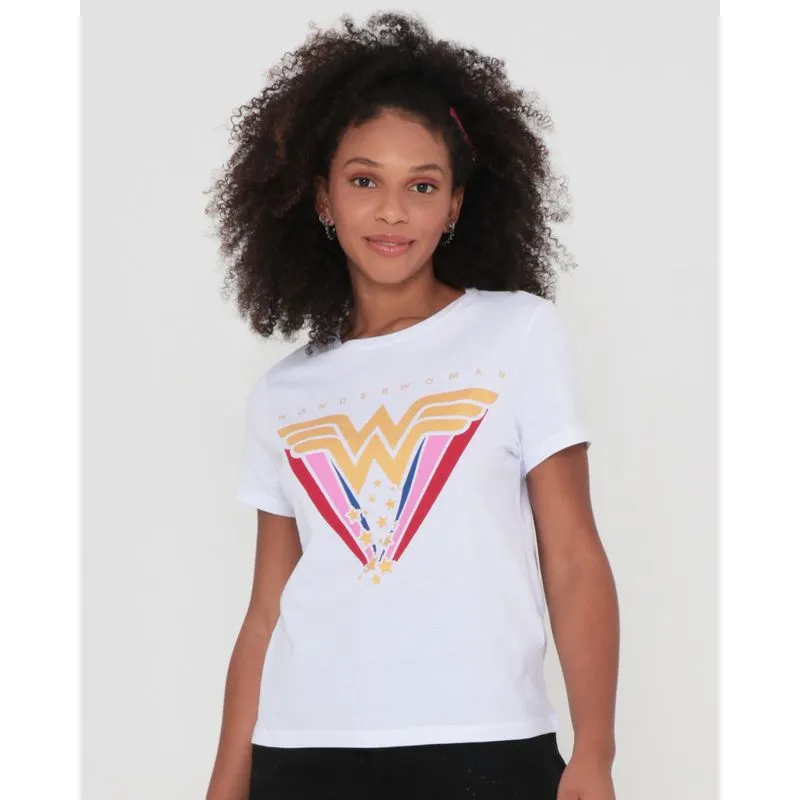 Blusa Estampa Mulher Maravilha Liga Da Justiça Branca P