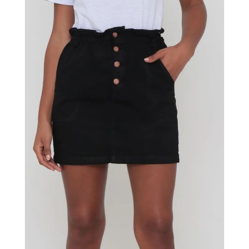 Saia Sarja Com Botões Rosa Preta 38