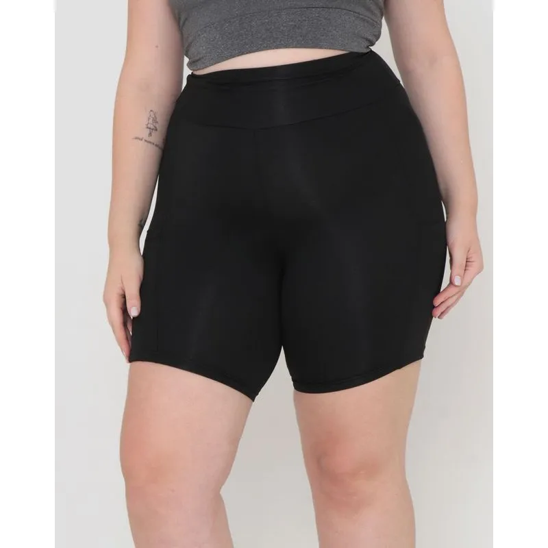 Bermuda Plus Size Feminina Ciclista Recorte Bolso Preta G2
