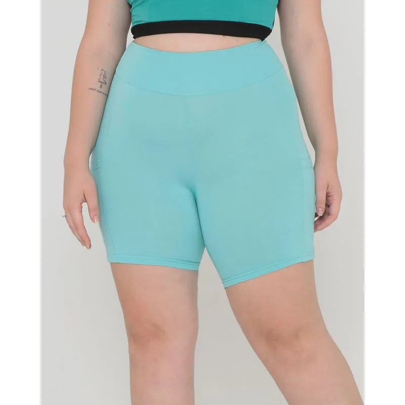 Bermuda Plus Size Feminina Ciclista Recorte Bolso Verde G2