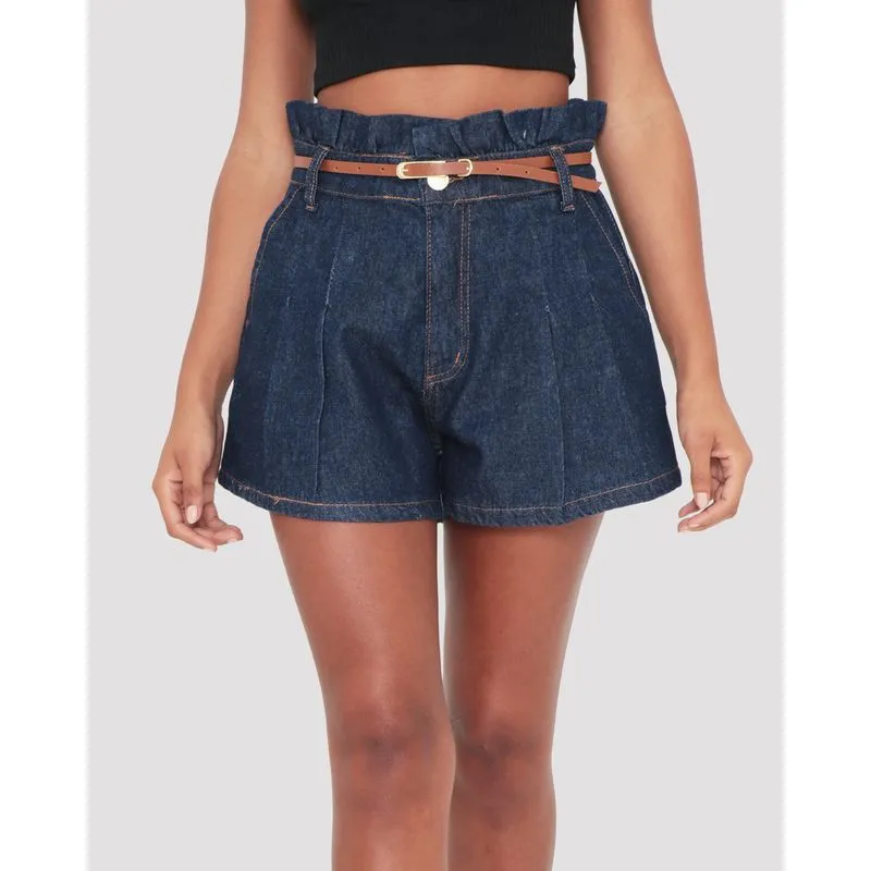 Short Jeans Clochard Com Cinto Azul Escuro 46