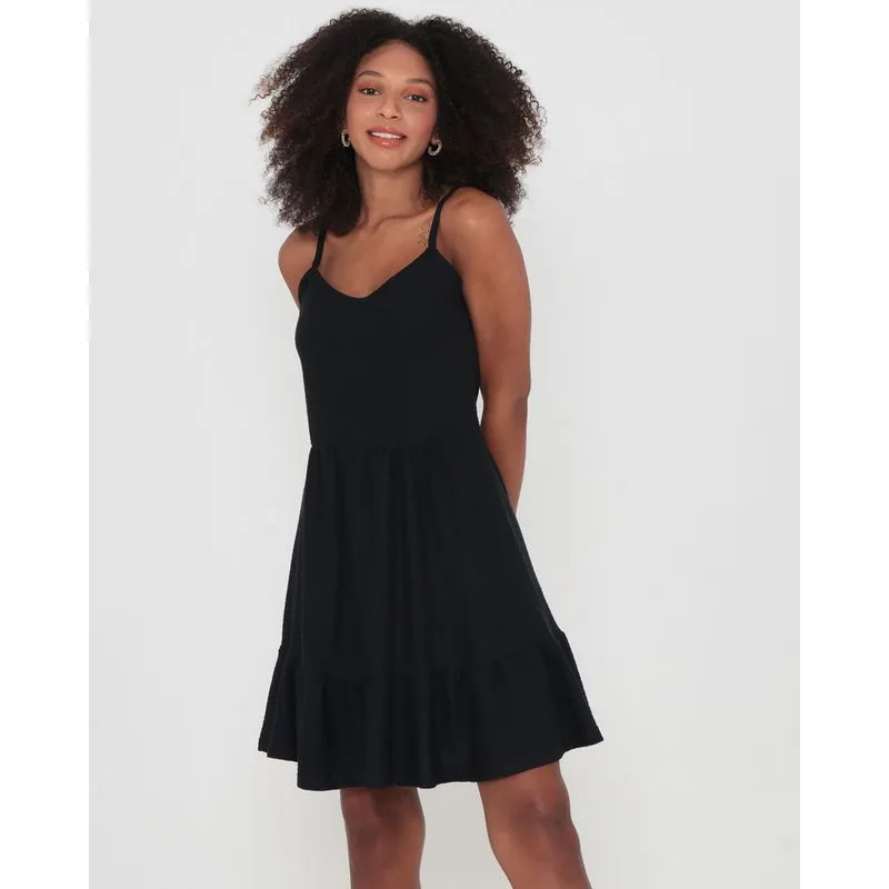 Vestido Alcinha Recortes Malha Preto M
