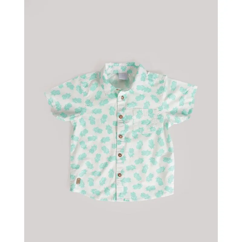 Camisa Bebê Manga Curta Estampa Abacaxi Branca 2