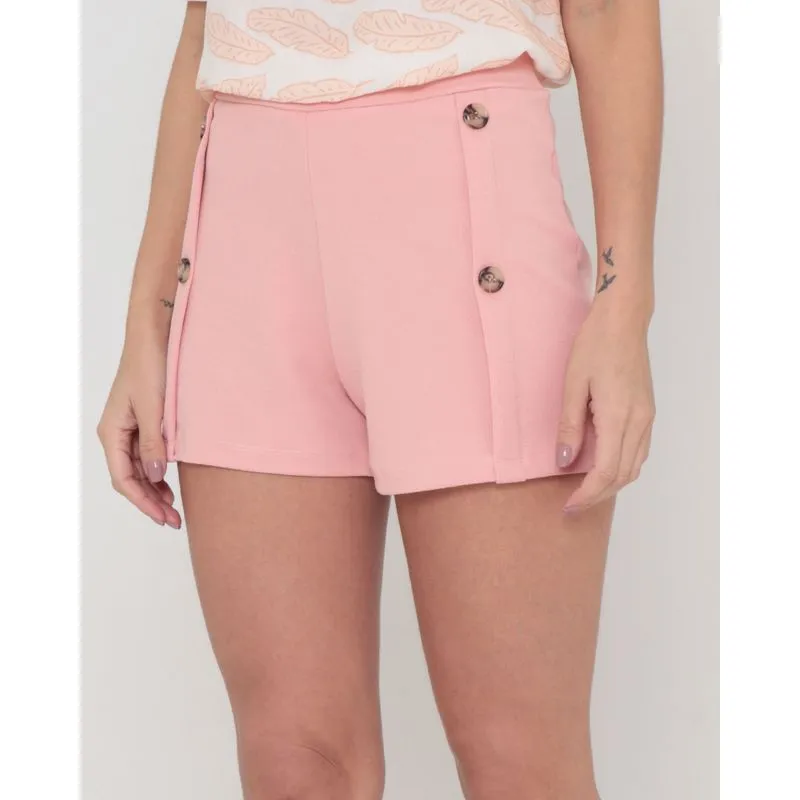 Short Feminino Crepe Com Botões E Pregas Rosa Claro G