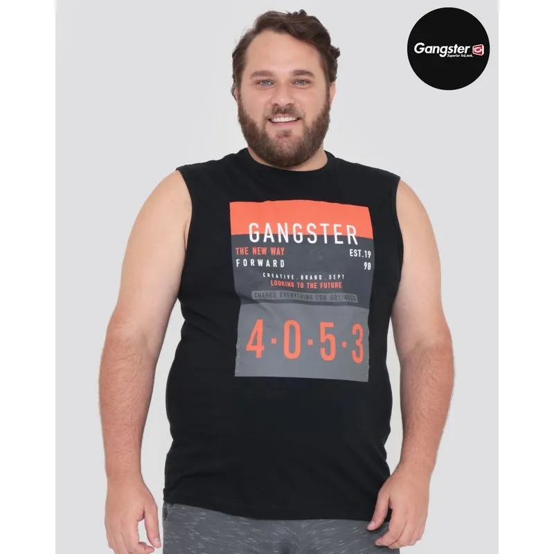 Regata Masculina Plus Size Estampa Gangster Preta G1