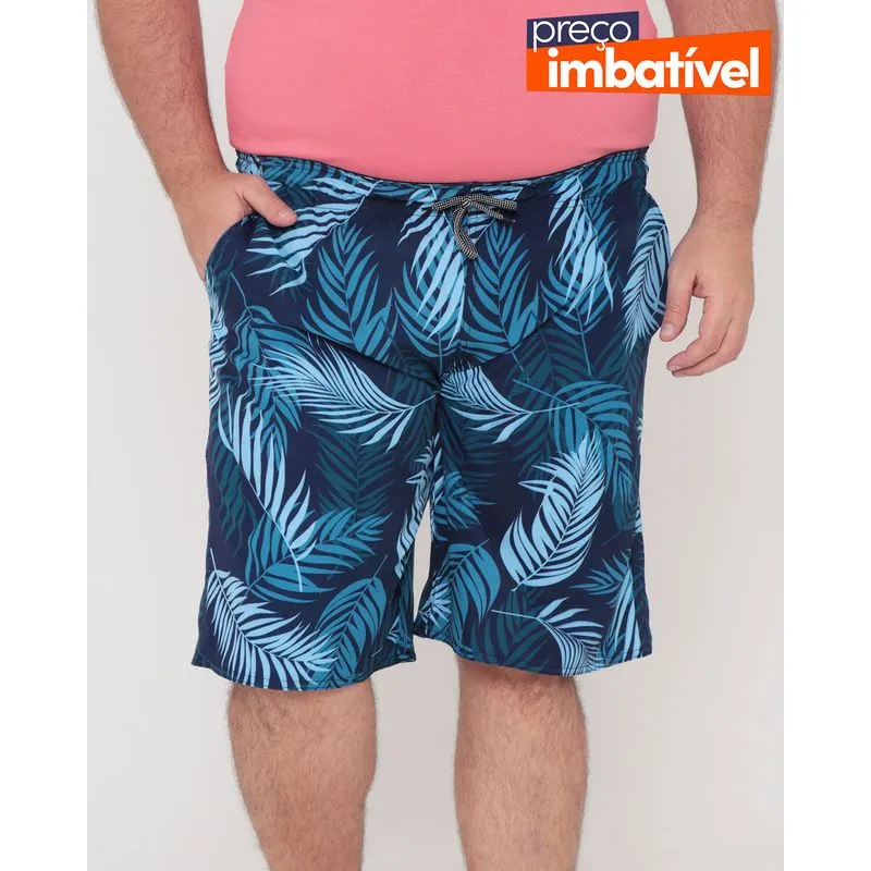 Bermuda Surf Masculina Plus Size Estampa Floral Azul Marinho G3
