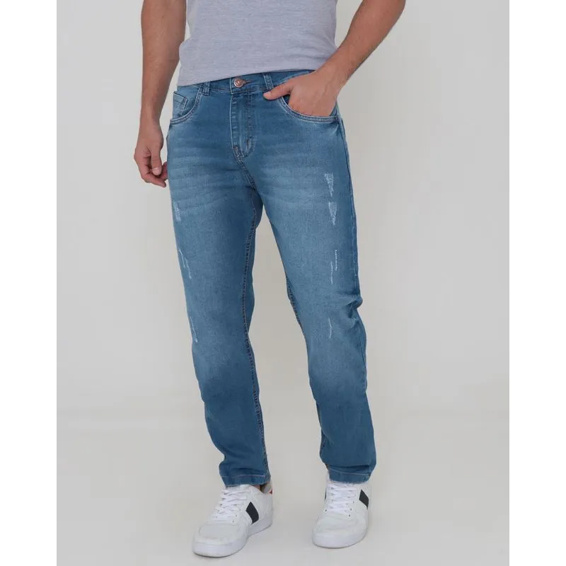 Calça Jeans Masculina Puídos Slim Azul 46