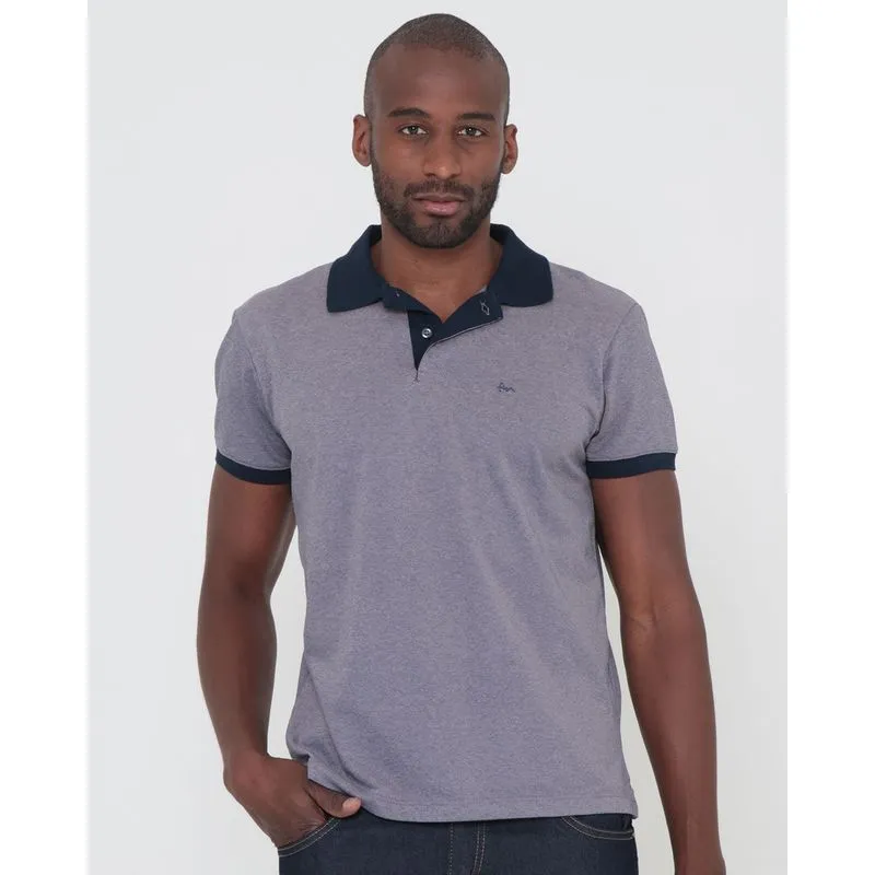 Polo Masculina Piquet Estampa Na Gola Azul Marinho GG