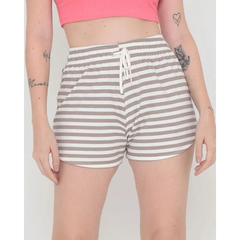 Short Moletinho Estampa Listrado Branco GG
