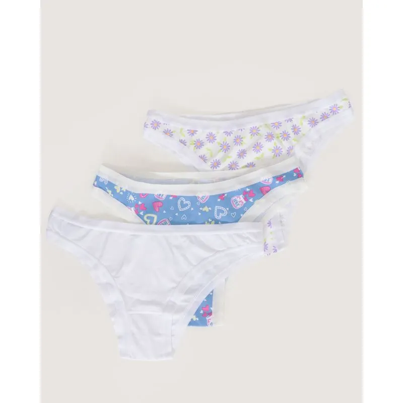 Kit 3 Calcinhas Biquíni Confort Branca e Azul M
