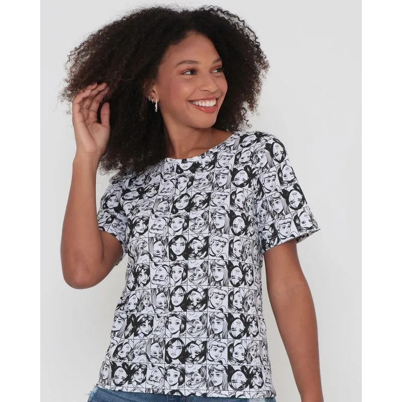 Blusa Estampa Full Print Princesas Disney Branca P