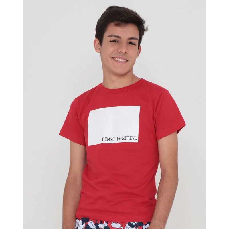 Camiseta Juvenil Ano Novo Estampa Escrita Vermelho Claro 10