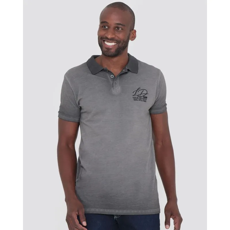 Polo Masculina Piquet Com Bordado Cinza P