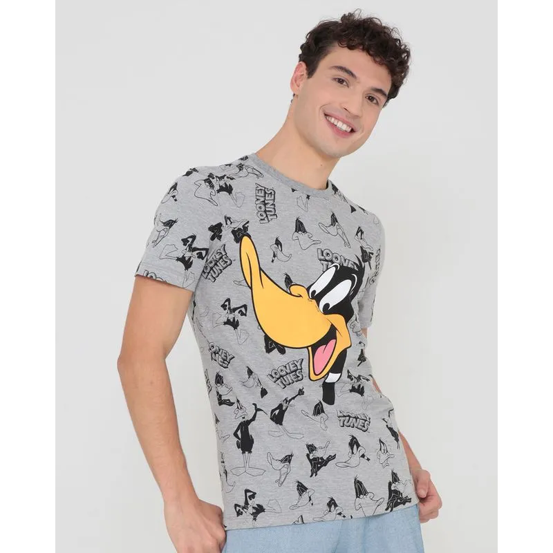 Camiseta Manga Curta Estampa Patolino Looney Tunes Cinza Claro G