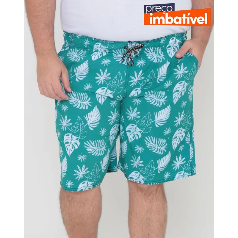 Bermuda Surf Masculina Plus Size Estampa Floral Verde G1