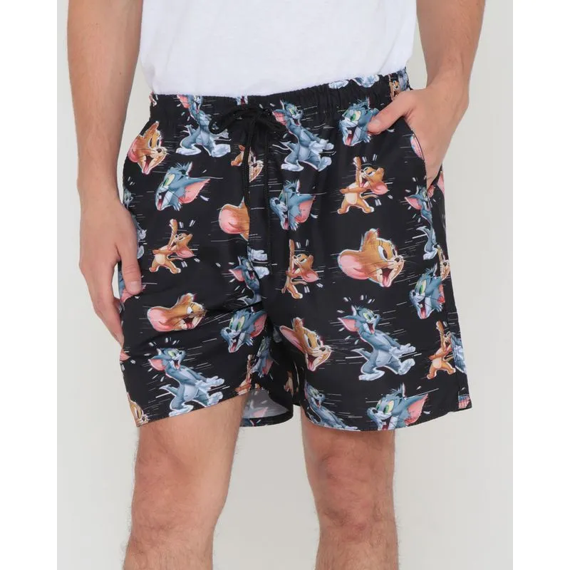 Bermuda Masculina Estampada Tom e Jerry Warner Preta P