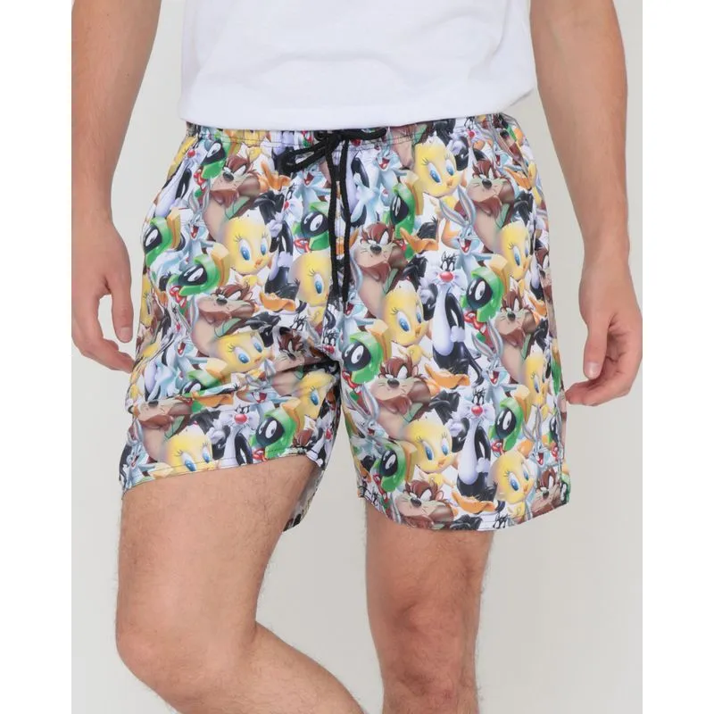 Bermuda Masculina Estampada Looney Tunes Branco P