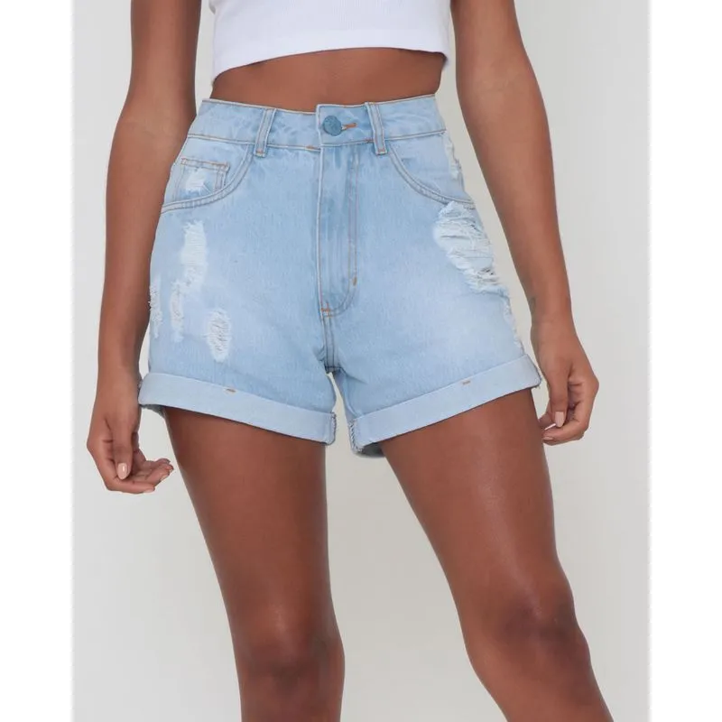 Short Jeans Destroyed Azul Claro 40