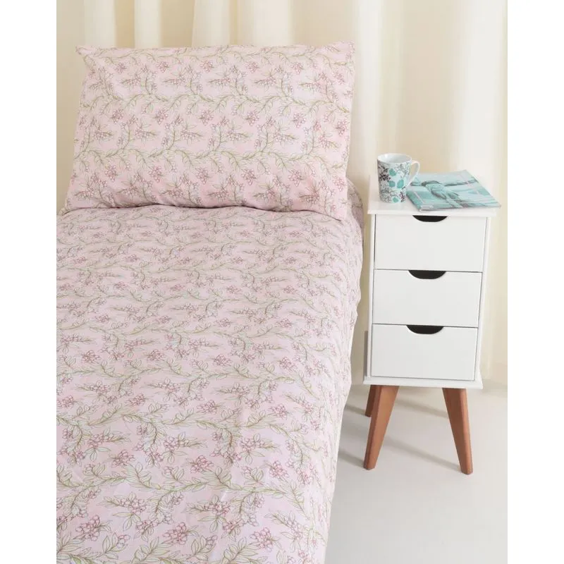 Jogo de Cama Solteiro 2 Peças Aura Andreza Floral Rosa Claro UN