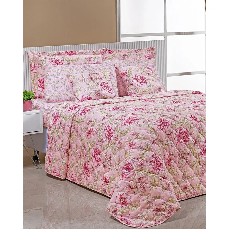 Colcha Queen Matelassê Floral Andreza Rosa UN