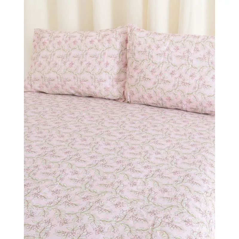 Jogo De Cama Queen 3 Peças Andreza Floral Rosa Claro UN