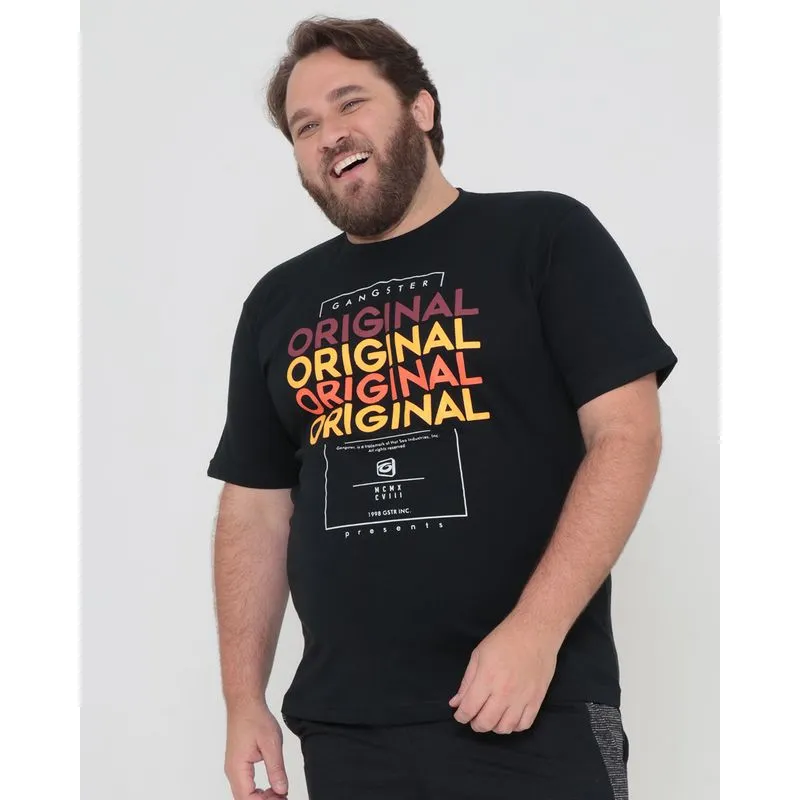 Camiseta Plus Size Estampa Original Gangster Preta G4
