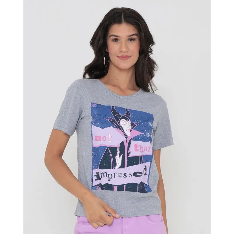 Camiseta Feminina Algodão Disney Malévola Manga Curta Cinza M