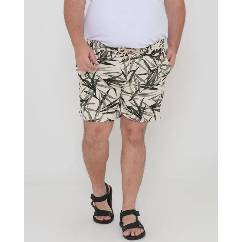 Bermuda Plus Size Masculina Estampada Floral Bege G2