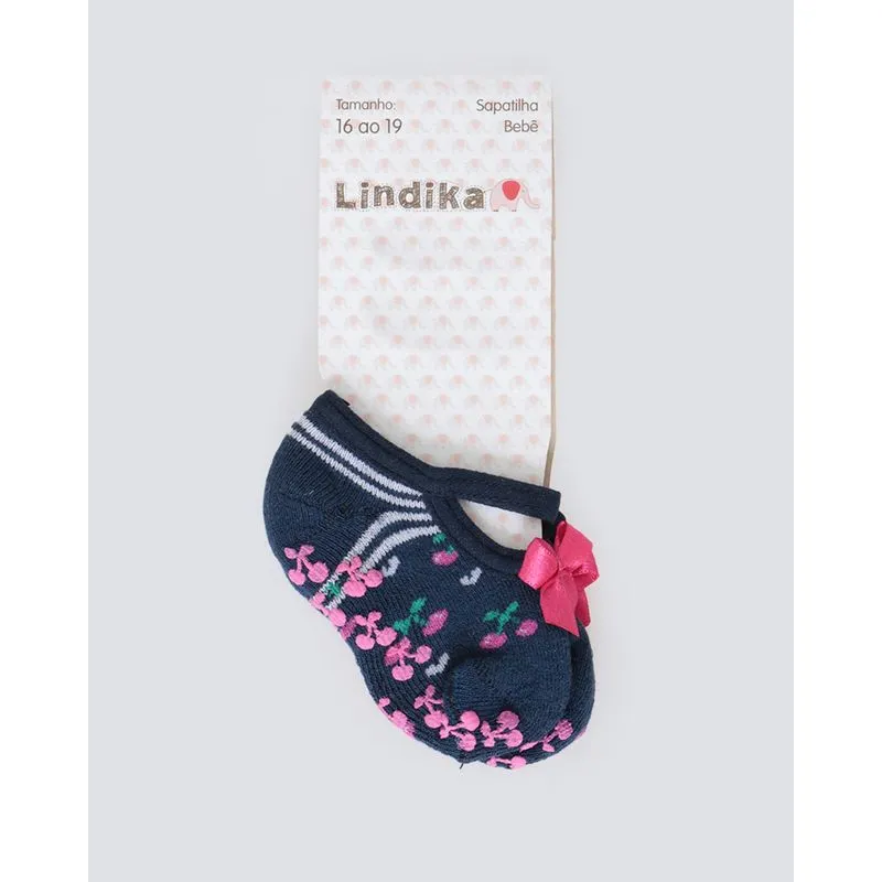 Meia Sapatilha Bebê Antiderrapante Estampada Azul Marinho 16 A 19
