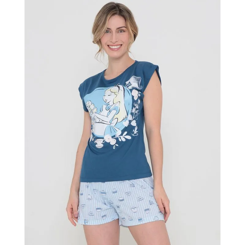 Pijama Feminino Curto Alice Disney Azul P