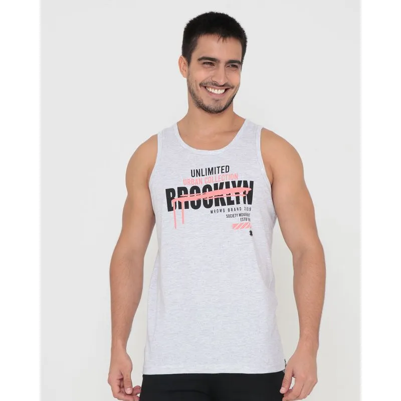 Regata Masculina Estampa Brooklyn Cinza Claro M
