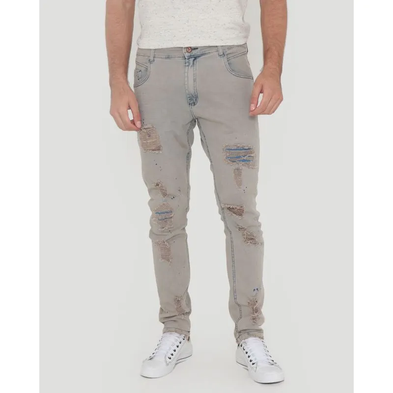 Calça Jeans Masculina Skinny Destroyed Blue Jeans Claro 40