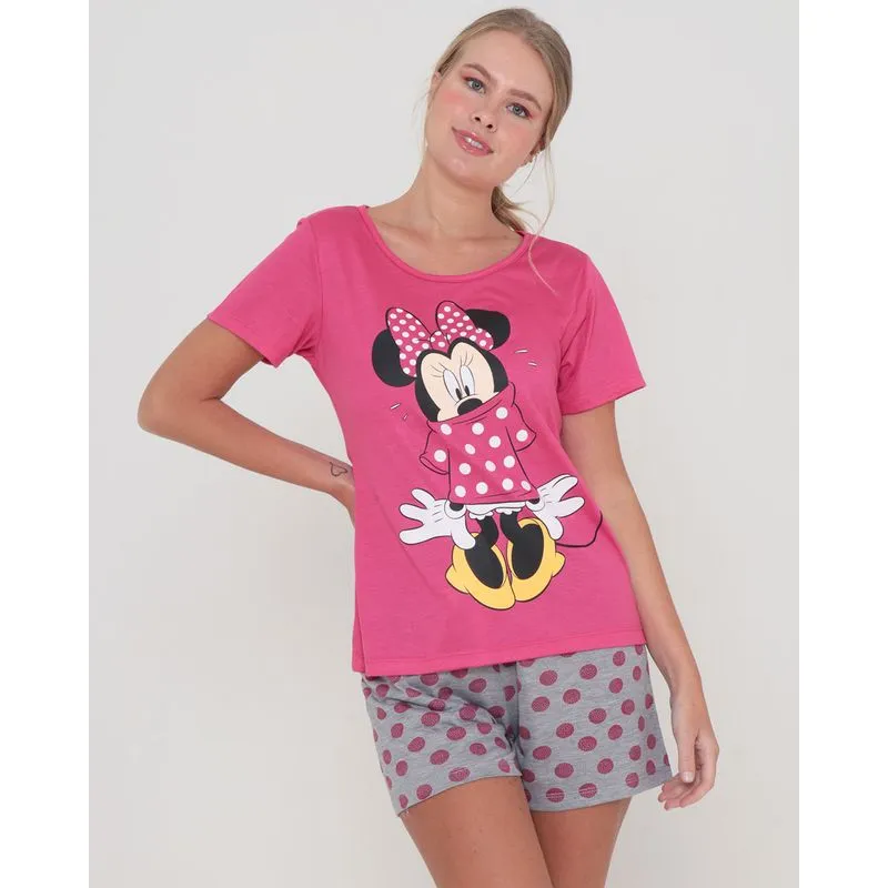 Pijama Feminino Curto Estampa Minnie Disney Rosa P