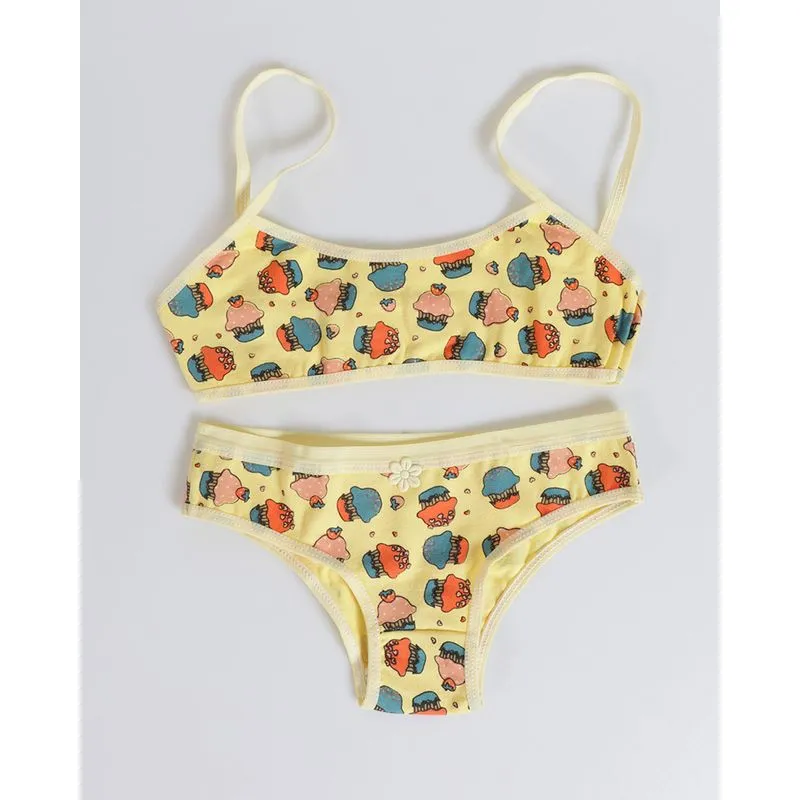 Conjunto Lingerie Juvenil Estampa Doces Amarelo M