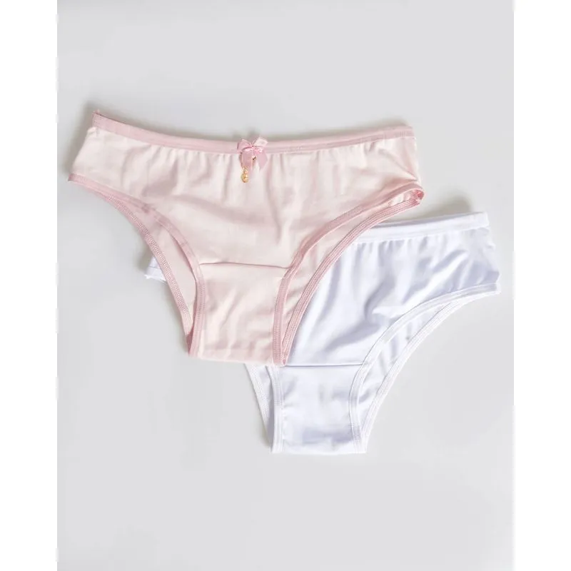 Kit 2 Calcinhas Tanga Lisa Rosa e Branca M