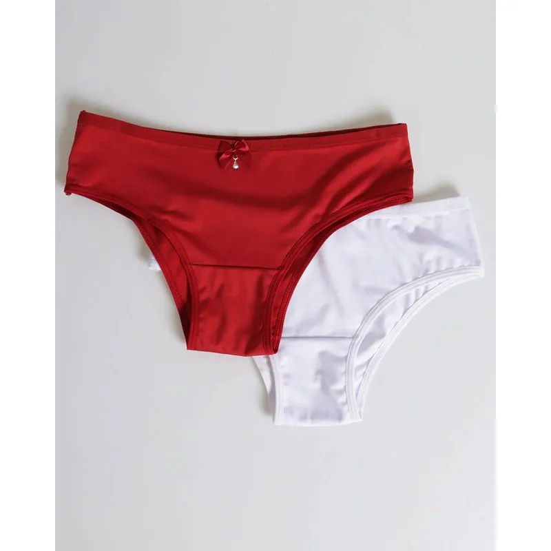 Kit 2 Calcinhas Tanga Lisa Vermelha e Branca M