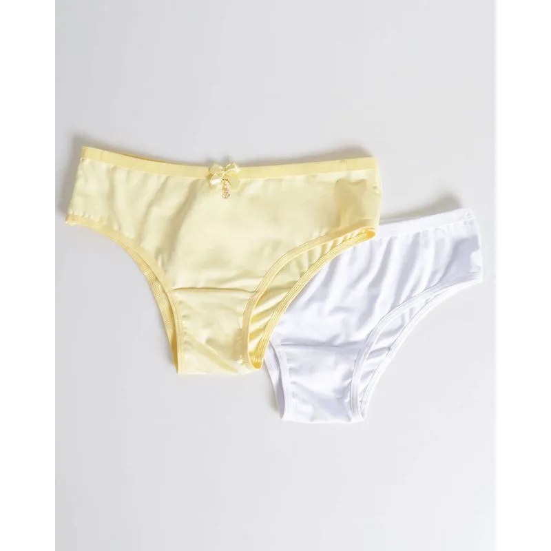 Kit 2 Calcinhas Tanga Lisa Amarela e Branca G